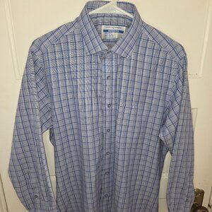 Sunny's Blue Plaid Hand Tailored Button Down Collard Shirt - Men's Size Large